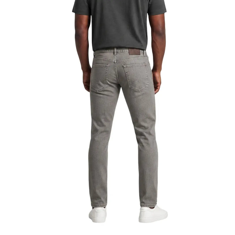 Armani Exchange jeans for men in gray denim with slim fit and brown leather belt loop front view