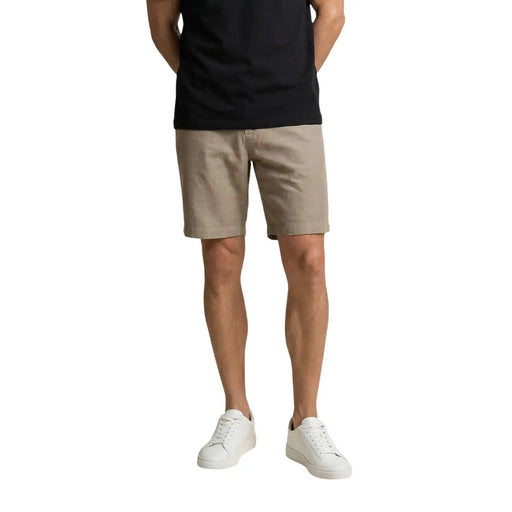 Armani Exchange linen shorts for men in khaki with tailored fit and front pockets, front view