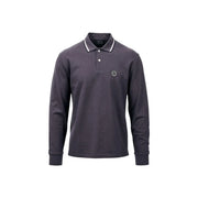 Armani Exchange Langarm-Polohemd für Herren in Dunkelgrau mit weißem Kragenbesatz und gesticktem Logo, Vorderansicht
