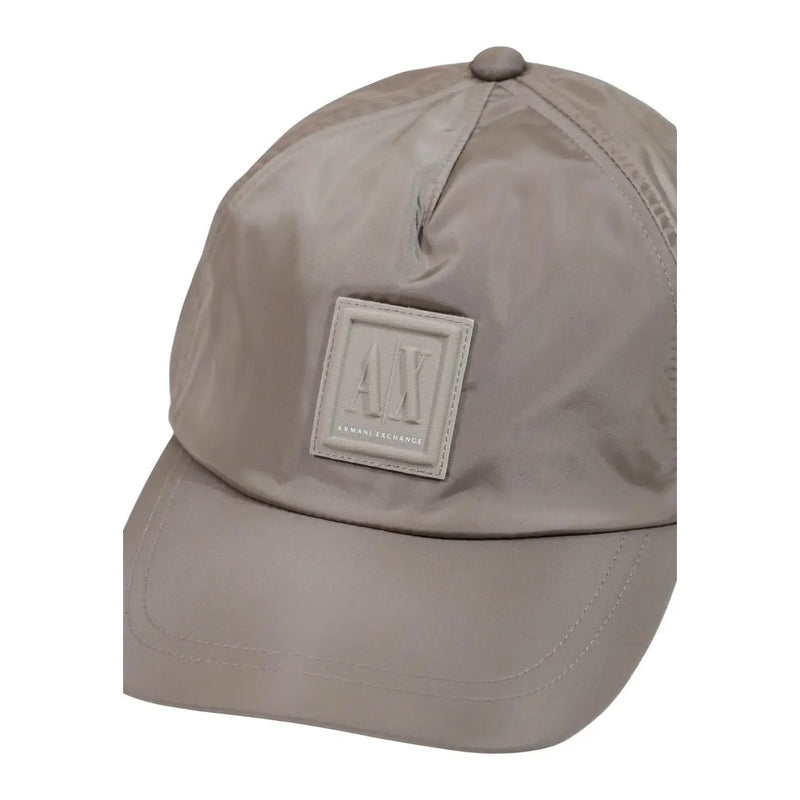 Beige armani exchange men baseball cap with subtle sheen and square logo patch made of grey polyester