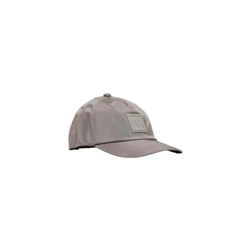 Armani Exchange men baseball hat grey polyester cap with a sleek light gray finish and square patch on the front
