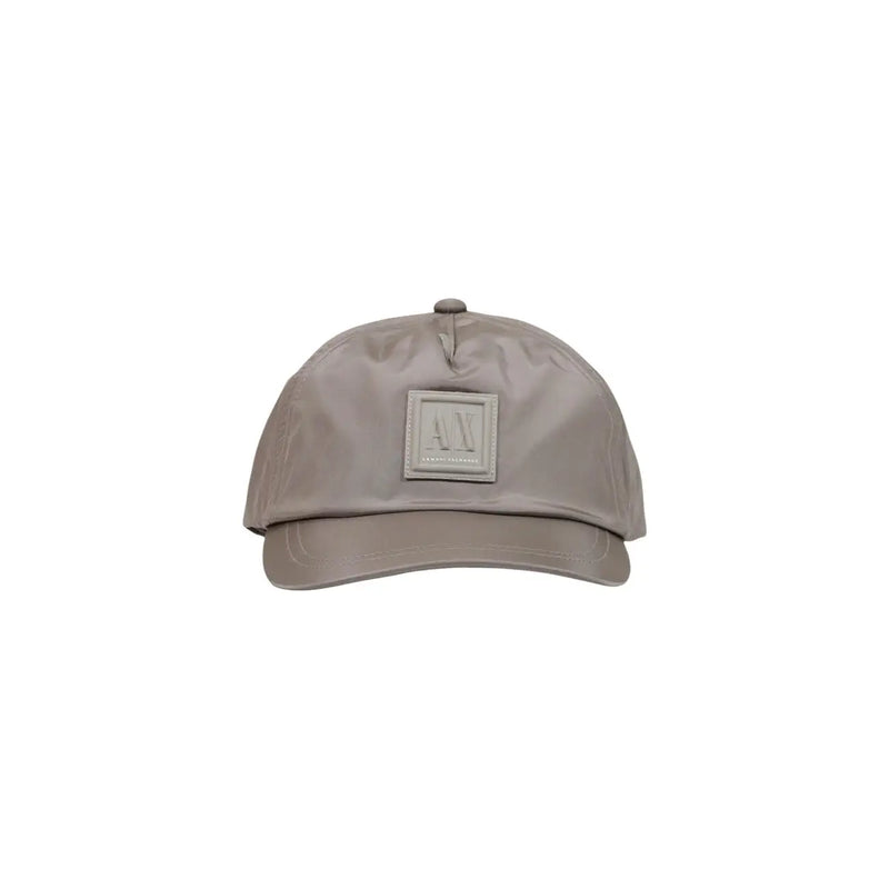 Armani Exchange men baseball hat in taupe polyester with structured fit and square embroidered logo patch on front