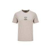 Beige Armani Exchange men short-sleeve cotton t-shirt with round neck and black embroidered logo tag on front
