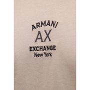Beige Armani Exchange men cotton t shirt with round neck and black embroidered logo on the front