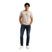 Armani Exchange men beige cotton short-sleeved t shirt with round neck and small black logo on the chest