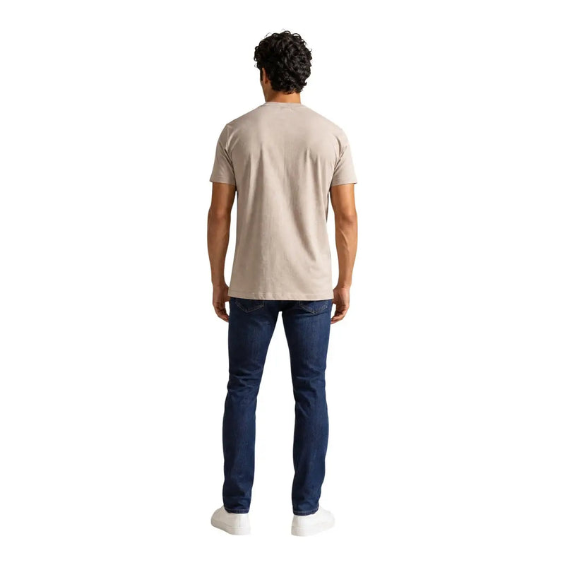 Armani Exchange men beige cotton short-sleeved t shirt with round neck showcasing front view