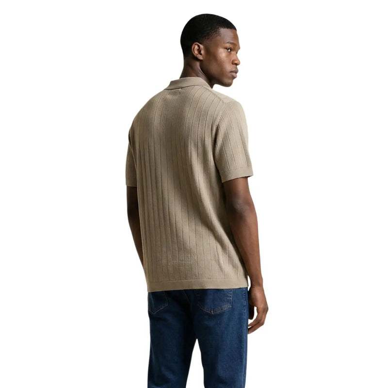 Armani exchange men beige ribbed knit cotton polo shirt with classic collar and short sleeves xm002438