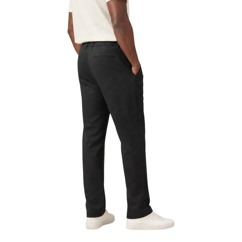 Armani Exchange men black cotton blend trousers with a sleek straight-leg cut and subtle stitching details