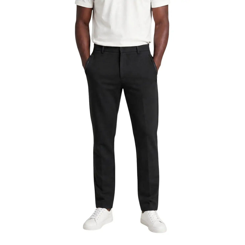 Armani Exchange men black cotton blend tailored trousers with a sleek modern cut and subtle side pockets