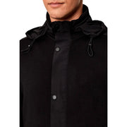 Armani Exchange men black cotton blend turtleneck sweatshirt with sleek hooded jacket and subtle gray buttons
