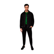 Black hooded jacket with button closures and green inner lining complementing Armani Exchange men black cotton blend turtleneck sweatshirt