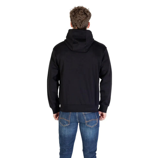 Armani Exchange Schwarzer Herren-Kapuzenpullover aus Baumwolle mit glatter, einfarbiger Stoffoberfläche, Vorderansicht