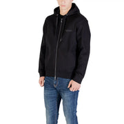 Armani exchange Schwarzer Herren-Hoodie aus Baumwolle mit Reißverschluss und dezentem, gesticktem Logo auf der Brust