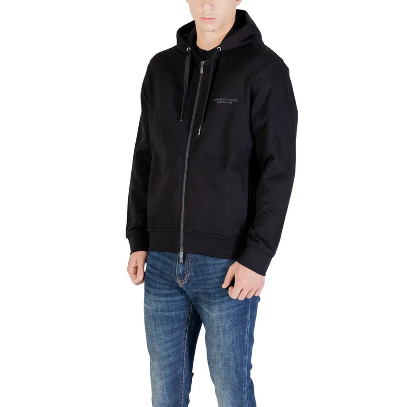Armani exchange Schwarzer Herren-Hoodie aus Baumwolle mit Reißverschluss und dezentem, gesticktem Logo auf der Brust