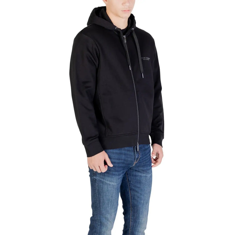 Armani exchange Schwarzer Herren-Hoodie aus Baumwolle mit Reißverschluss und dezentem, gesticktem Logo auf der Brust