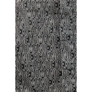 Black fabric scarf with bold white armani exchange outline print complementing armani exchange men black cotton lycra shirt