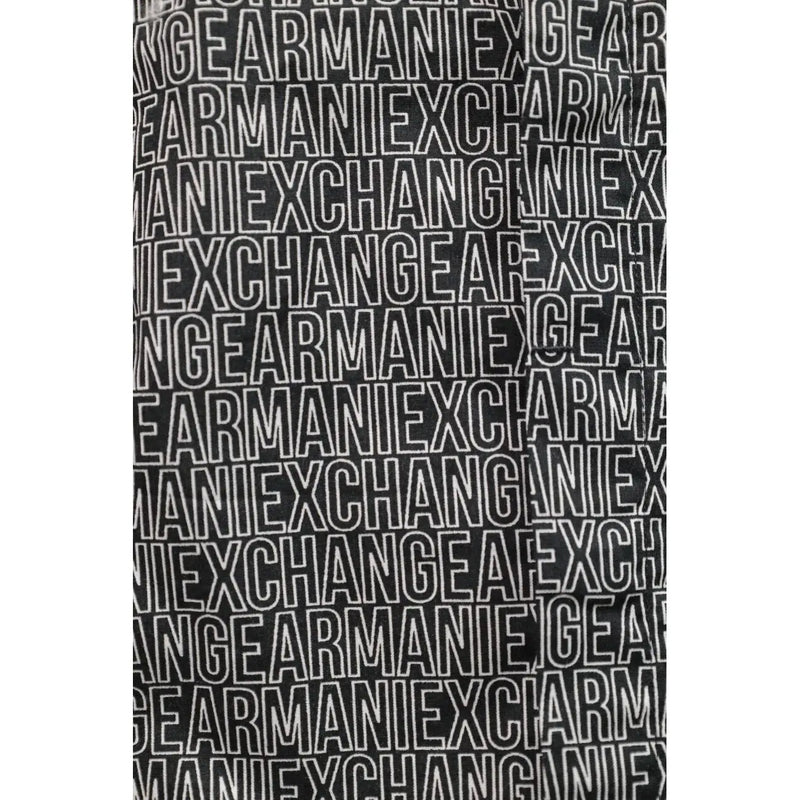 Black fabric scarf with bold white armani exchange outline print complementing armani exchange men black cotton lycra shirt