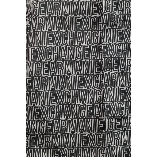 Black fabric scarf with bold white armani exchange outline print complementing armani exchange men black cotton lycra shirt