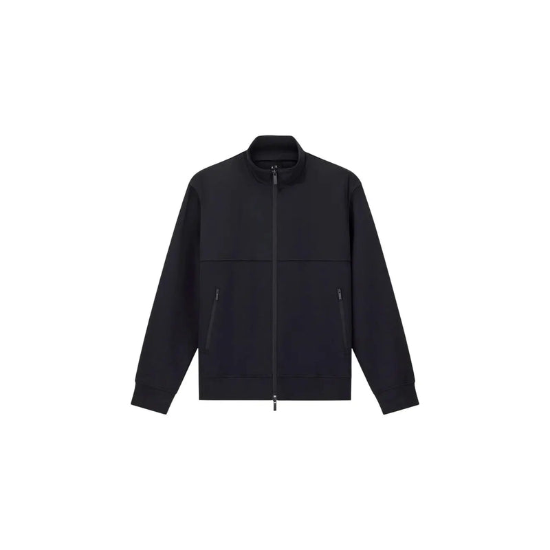 Armani Exchange Schwarzes Herren-Sweatshirt aus Baumwolle mit Reißverschluss, schlichtem, minimalistischem Design und zwei Seitentaschen