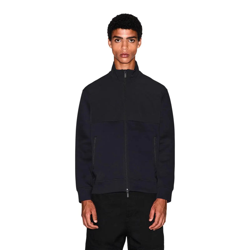 Armani Exchange Schwarzes Herren-Sweatshirt aus Baumwolle mit Reißverschluss, dezentem Farbblock-Design und eleganter, moderner Silhouette