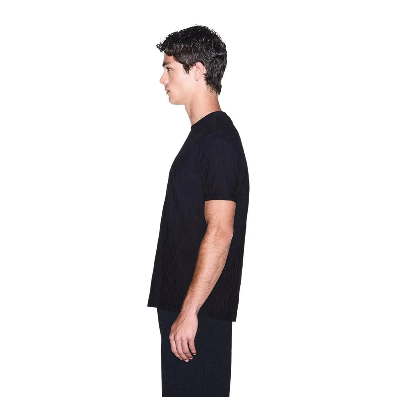 Armani Exchange men black cotton t shirt with ribbed knit texture and short sleeves