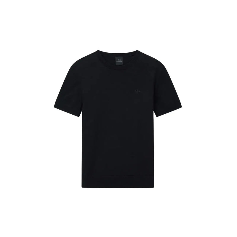 Armani Exchange men black cotton t shirt with short sleeves, subtle chest pocket, and minimalist branding tag