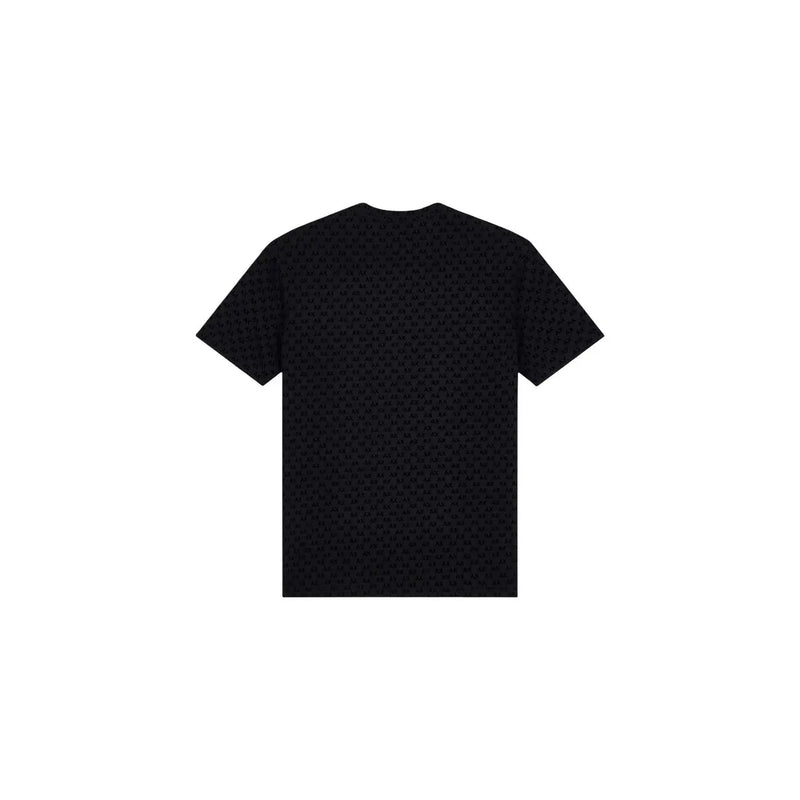 Armani Exchange men black cotton t shirt with short sleeves and subtle repeating pattern across the fabric