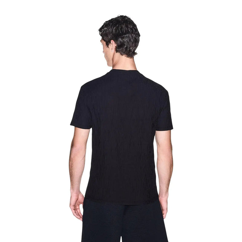 Armani Exchange men black cotton t shirt with subtle ribbed texture and short sleeves