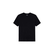 Armani Exchange men black cotton t shirt with a subtle repeating pattern of the brand’s logo on the front