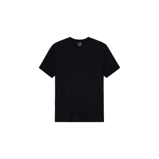 Armani Exchange men black cotton t shirt with a subtle repeating pattern of the brand’s logo on the front