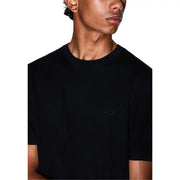 Armani Exchange men black cotton t shirt with short sleeves and subtle embroidered logo on the chest