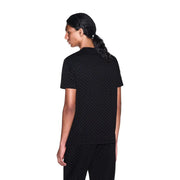 Armani Exchange men black cotton t shirt with subtle repeating pattern on fabric and short sleeves