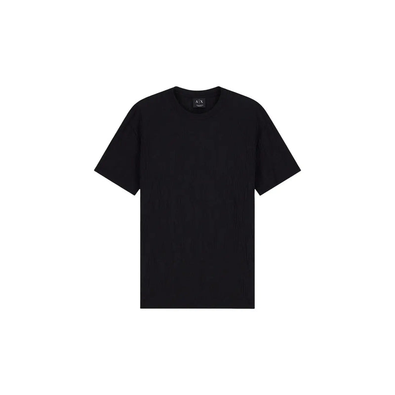 Armani Exchange men black cotton t shirt with short sleeves crew neck minimalist design and subtle brand tag at neckline