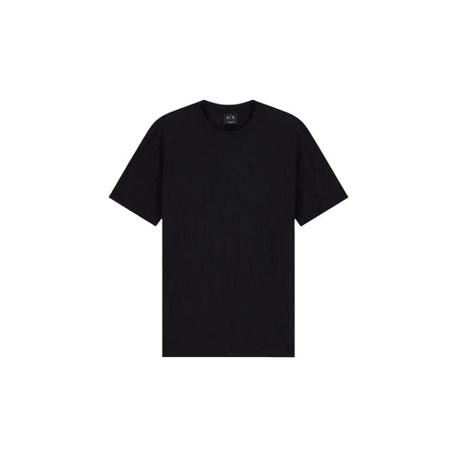 Armani Exchange men black cotton t shirt with short sleeves crew neck minimalist design and subtle brand tag at neckline