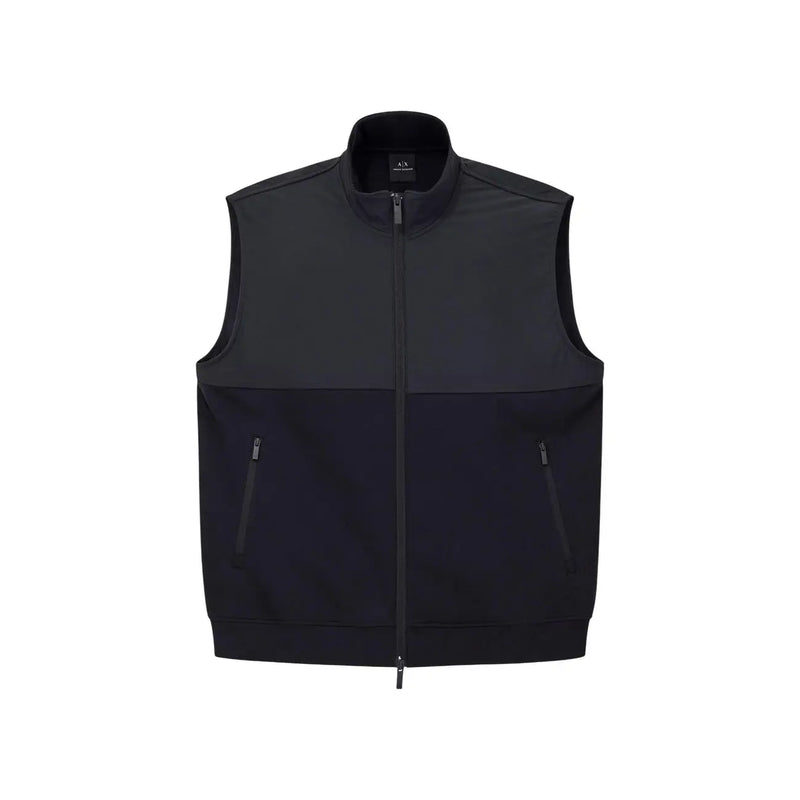 Armani Exchange Schwarzes Herren-Sweatshirt aus Baumwolle mit Reißverschluss und zweifarbigem Design (hellere obere und dunklere untere Partien).