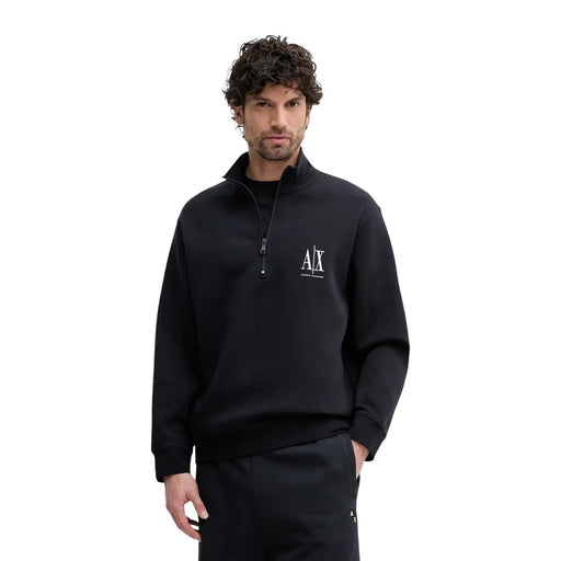 Armani Exchange men black cotton half-zip sweatshirt with white logo on chest suitable for casual wear