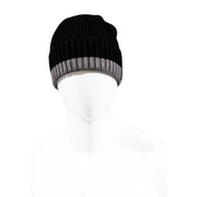 Armani Exchange men black and grey ribbed knit beanie cap with contrasting striped cuff for casual wear