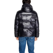 Armani Exchange Veste longue noire à capuche pour homme, avec extérieur en polyamide matelassé brillant et capuche intégrée