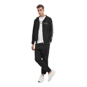 Armani Exchange Schwarzer Herren-Kapuzenpullover mit Reißverschluss, weißen Ärmelstreifen und dezentem Brustlogo aus Baumwollmischgewebe