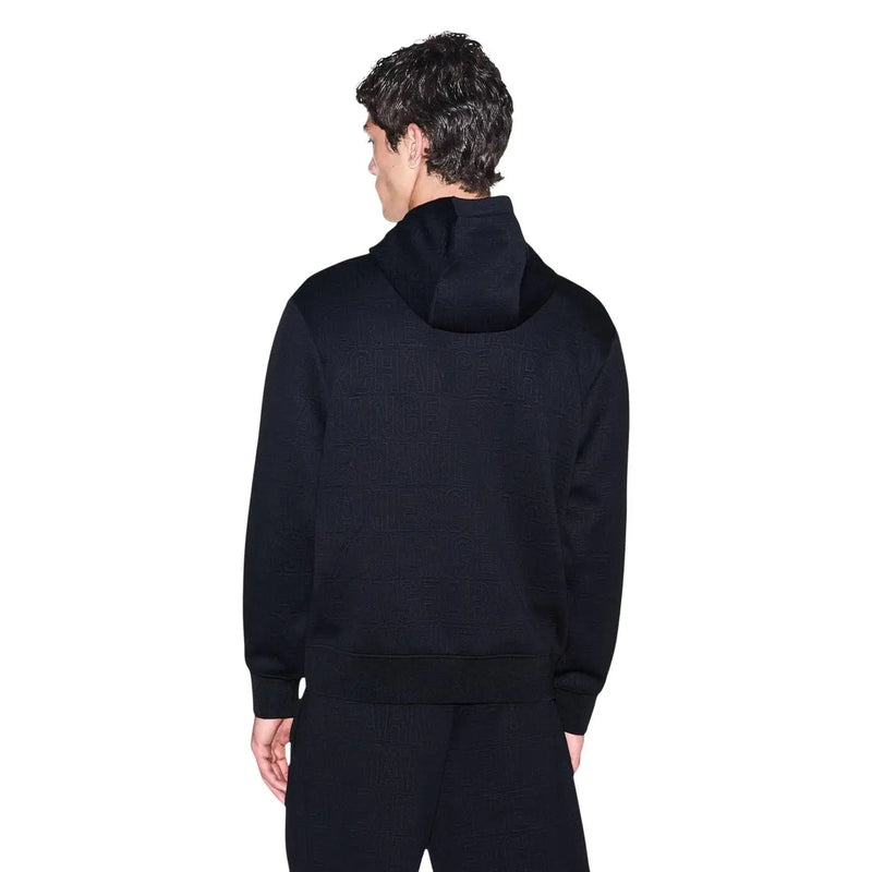 Armani Exchange Schwarzer Herren-Hoodie aus strukturiertem Polyester-Strickgewebe mit gerippten Bündchen und Kapuze.