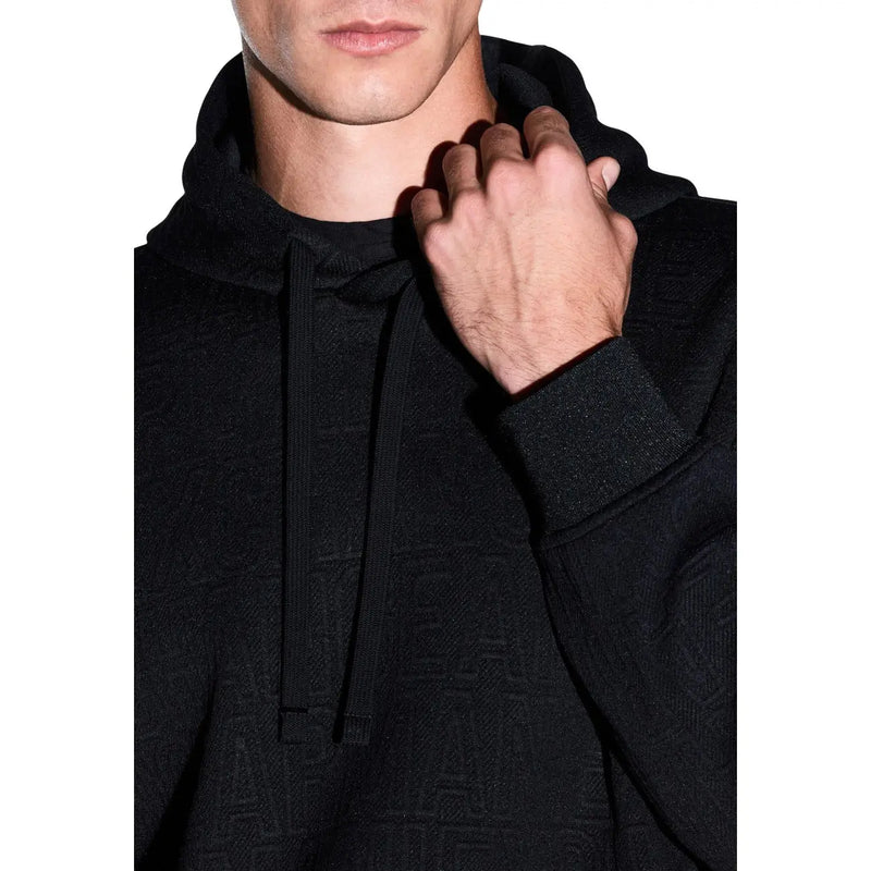 Armani Exchange Schwarzer Herren-Hoodie aus Polyester mit dezentem Strukturmuster und passenden Kordelzügen