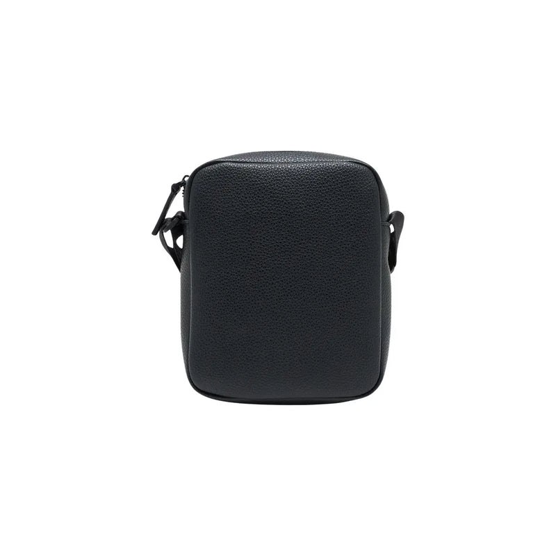 Armani Exchange men black textured leather crossbody bag with zipper closure and adjustable strap W16cm