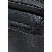 Armani Exchange men black textured leather crossbody bag with embossed logo and zip pockets w16cm