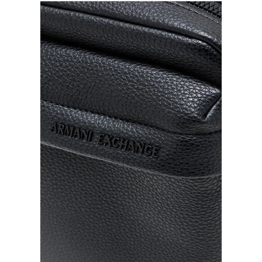 Armani Exchange Schwarze Herren-Umhängetasche aus strukturiertem Leder mit geprägtem Logo und Reißverschlusstaschen, 16 cm breit