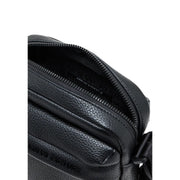 Armani Exchange men black leather crossbody bag with zip pockets and embossed branding in textured leather