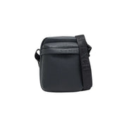 Armani Exchange men black textured leather crossbody bag with zip pockets and matching logo strap w16cm