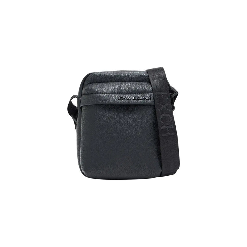 Armani Exchange men black textured leather crossbody bag with zip pockets and matching logo strap w16cm