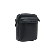 Armani Exchange men black textured leather crossbody bag with zip pockets and subtle embossed logo on front strap