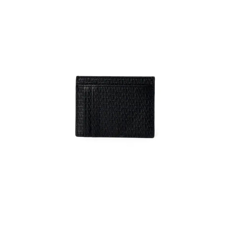 Black leather textured card holder from Armani Exchange Men Spring Summer Wallet collection