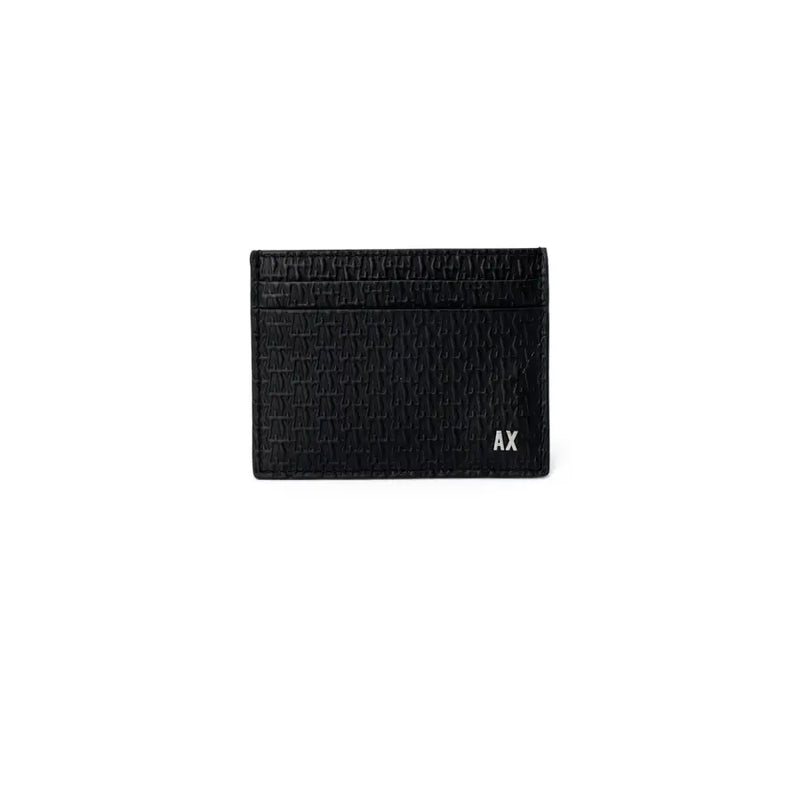 Black leather textured card holder from Armani Exchange Men Spring Summer Wallet collection